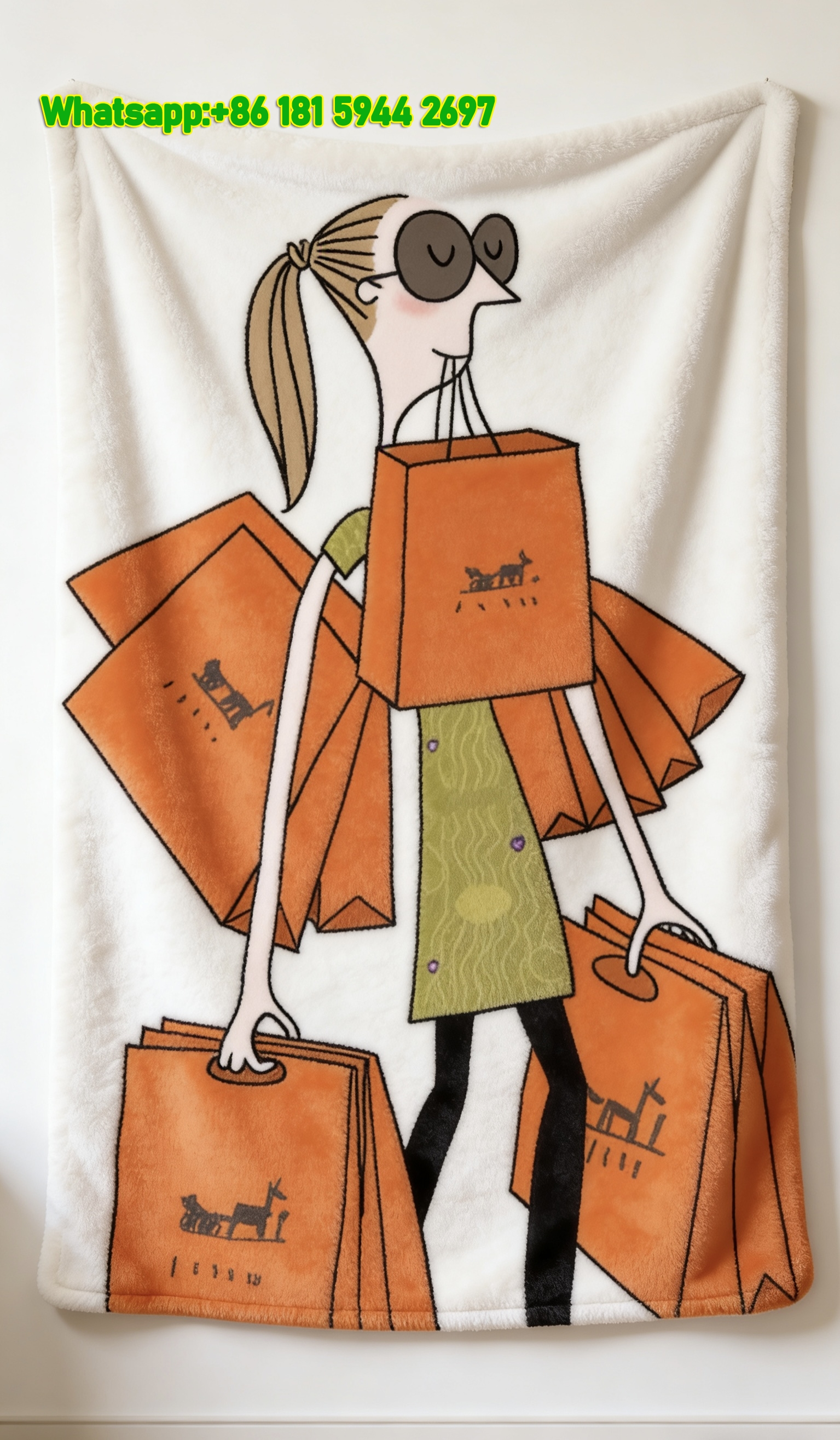 Hermes Orange Shopping Bag Girl Flannel Throw Blanket IMG_5492